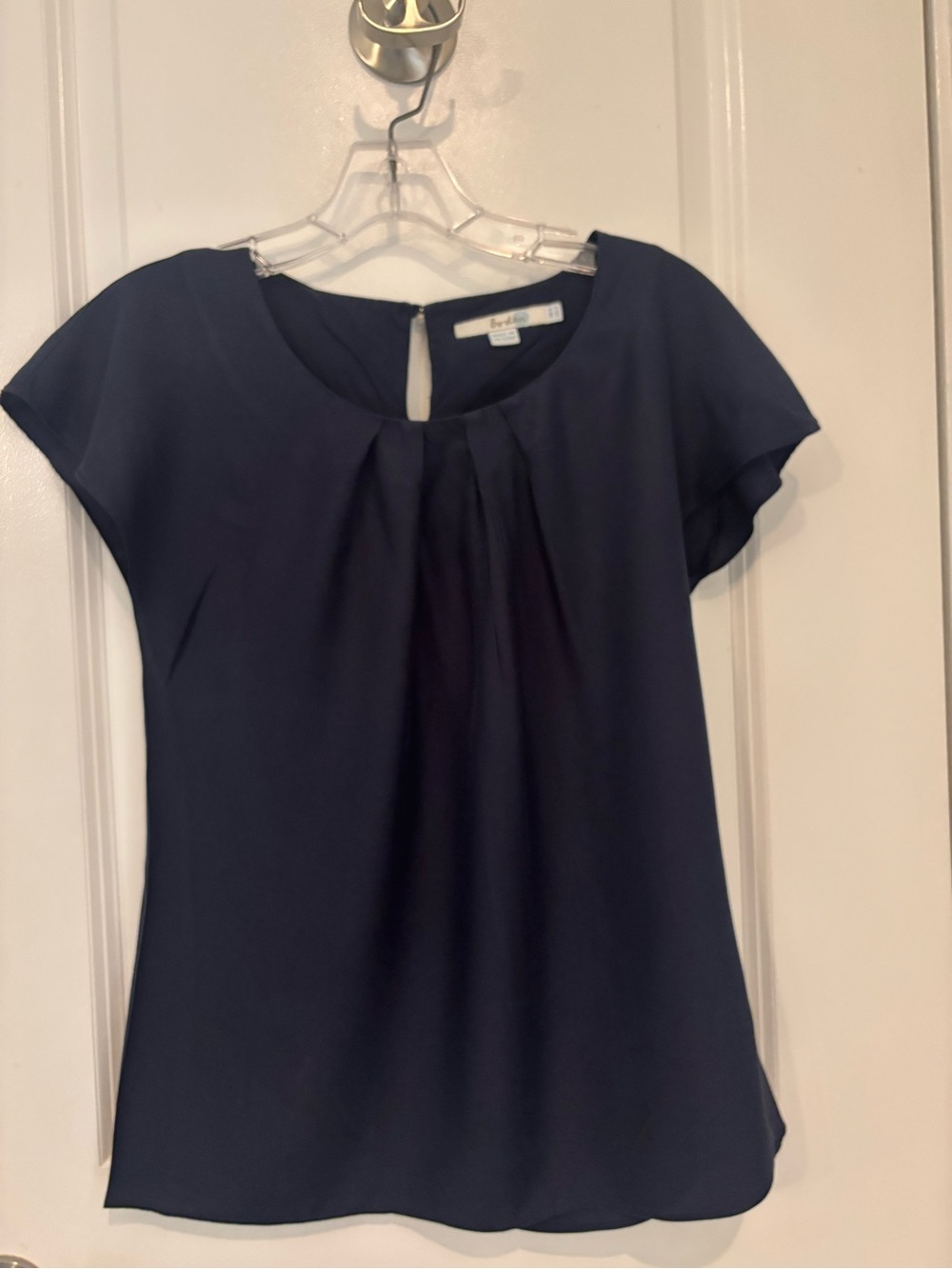 Boden Navy Pleated Cap-Sleeve Blouse